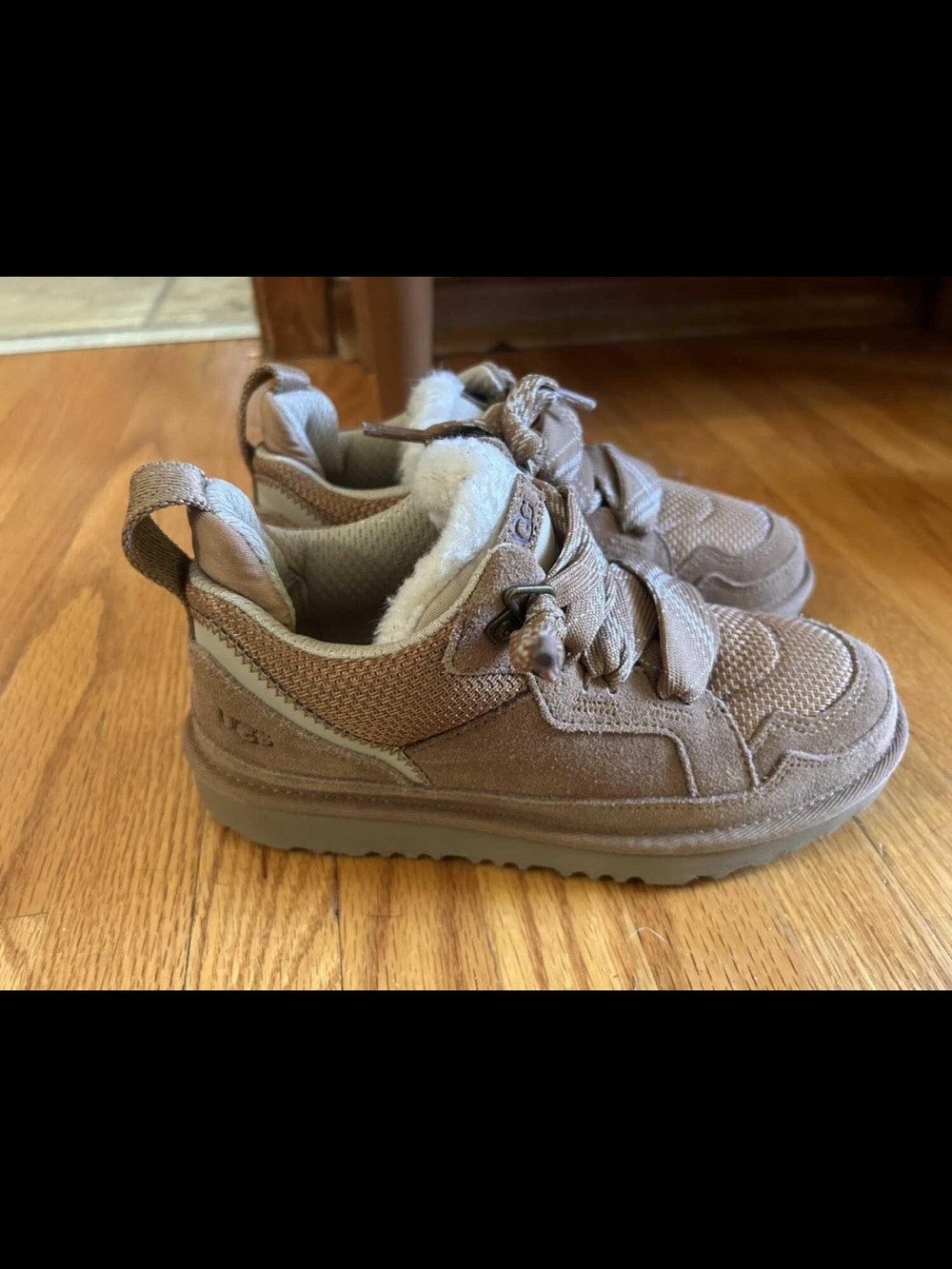 UGG Kids Brown Suede & Textile Shearling-Lined Sneakers
